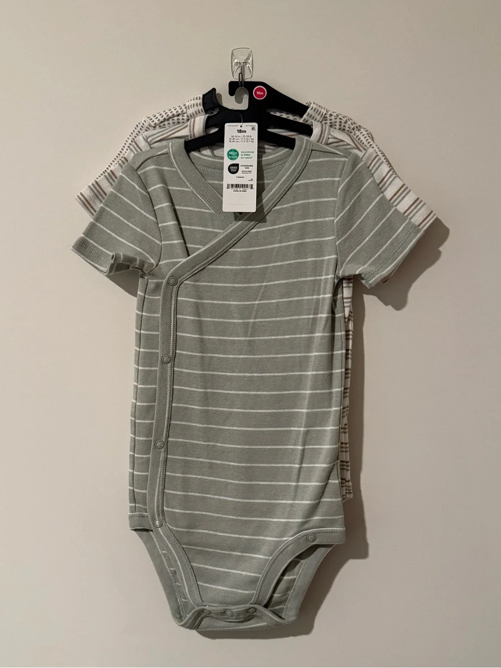 NWT Carter’s Child of Mine Baby Wrapover Bodysuits, 3-Pack Green/Beige